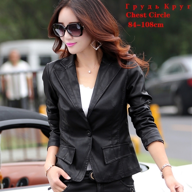Red Faux Leather Blazers Women Female Slim Fashionable Short Plus Size Blue Black PU Oversized Leather Jacket Coat 5XL Woman 201030