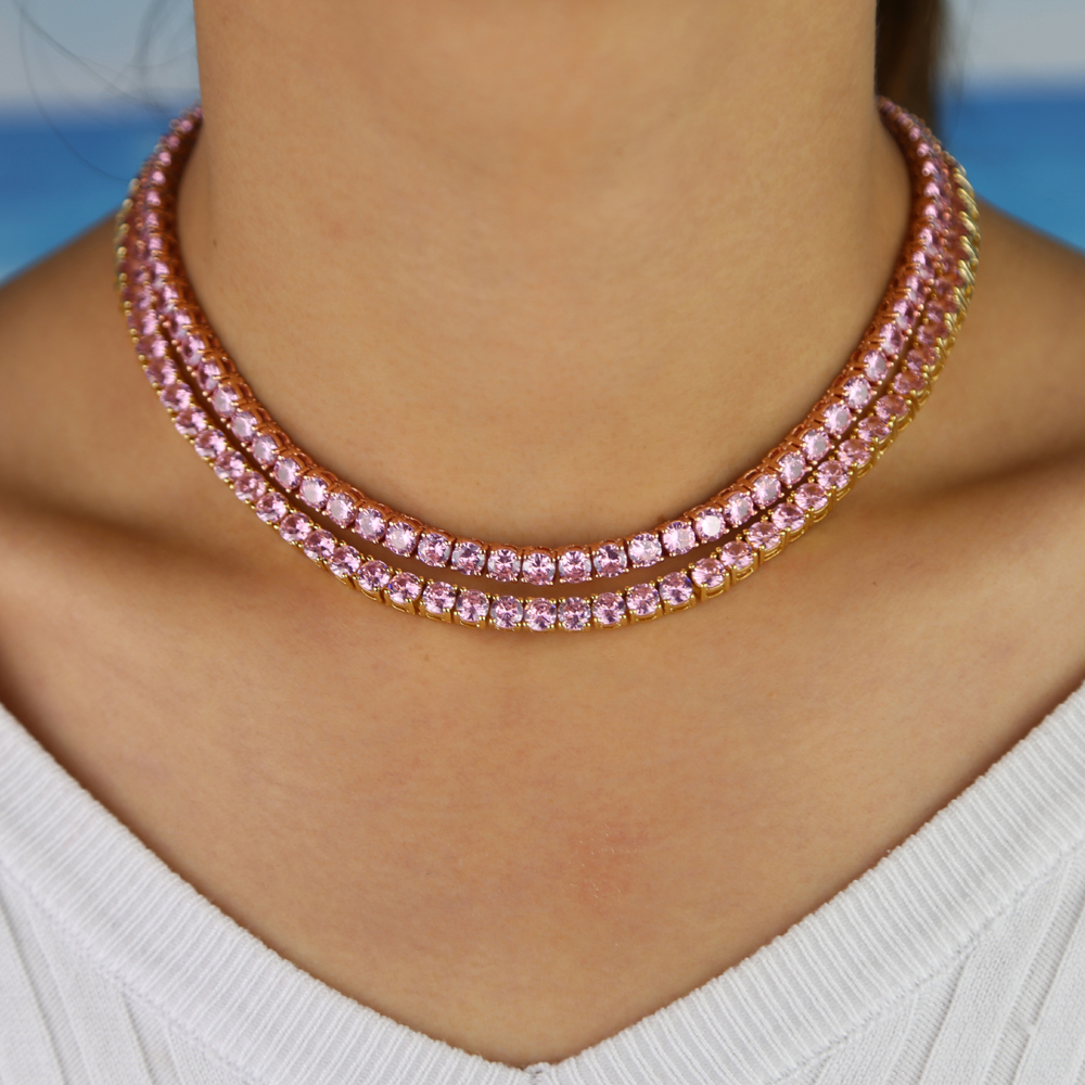 High Quality 5MM cz tennis necklace Iced Out Bling 5A Cubic Zircon 1 Row Tennis Chain for Women Men Hip hop Jewelry drop ship
