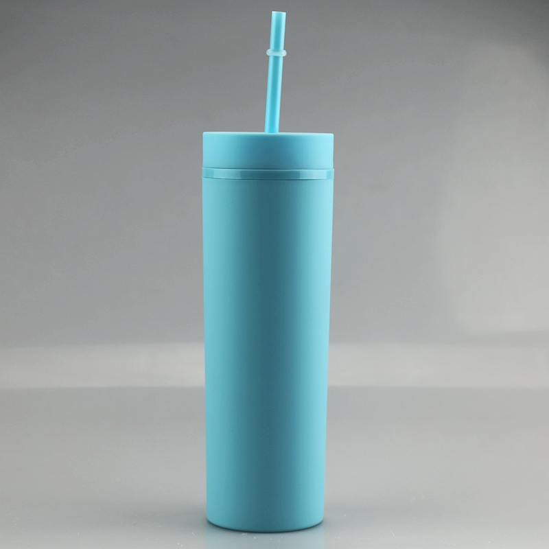Acrylic skinny tumblers 16oz Matte Colored Acrylic Tumblers with Lids and Straws Double Wall Plastic Tumblers Vinyl Customizable DIY Gifts