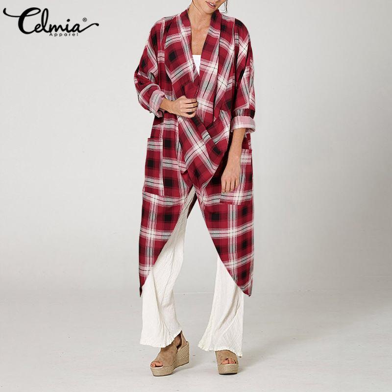 Women Fahion Women Plaid Long Tops Celmia Vintage Blouses Loose Casual Long Sleeve Asymmetrical Blusas Plus Size Femininas, Blue
Women Fahion Women Plaid Long Tops Celmia Vintage Blouses Loose Casual Long Sleeve Asymmetrical Blusas Plus Size Femininas, Blue