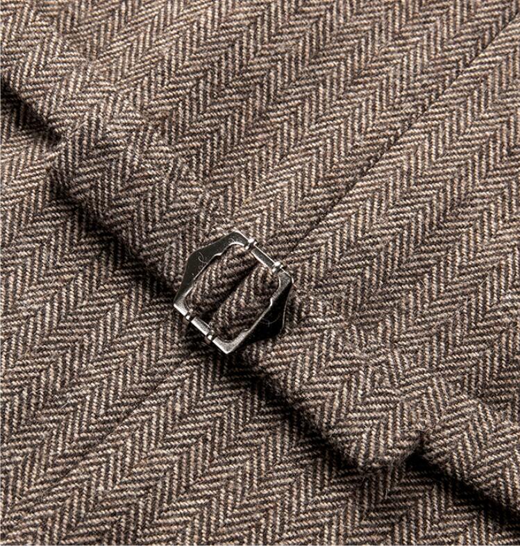 Double Breasted Groom Vests Wedding Brown Wool Herringbone Tweed Groomsmen Vests Men's Suit Party Prom Farm Country Waistcoat Navy Blue