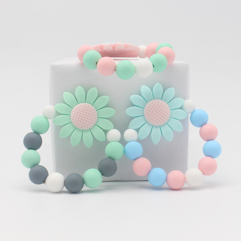 Newborn Baby Silicone Beads Teething Toys Baby Teether Ring Chain Infant Flower Rattle Rattle Chew Toy Kids Tooth Training Acces