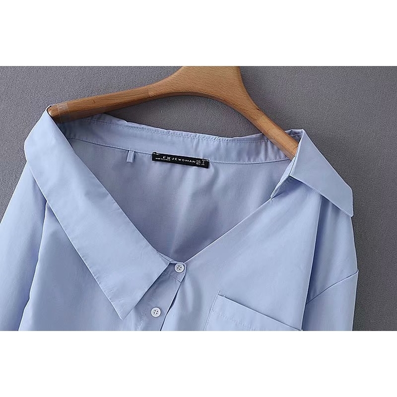 new women fashion irregular turn down solid color casual blouse shirts women off shoulder femininas blusas chic tops LS3811 201130