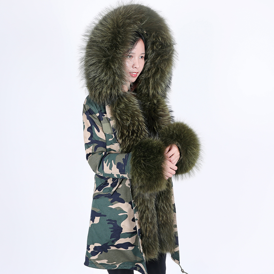 MaoMaoKong natural real raccoon fur coat jacket real raccoon fur leader hooded coat short parka long camouflage winter jacket 201029