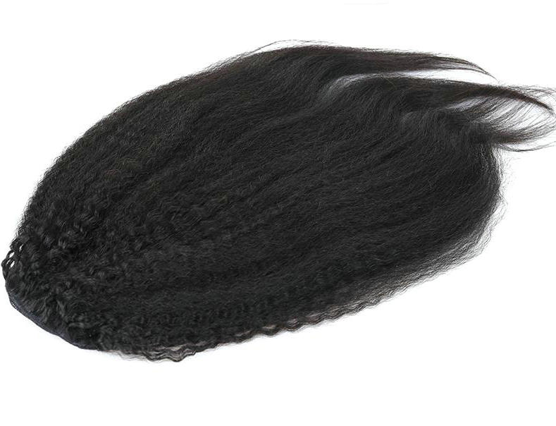 Kinky Straight Ponytail For Women Natural Coarse Yaki Remy Hair Clip In Pony tails two combs Blow Out Human Hair Extension
