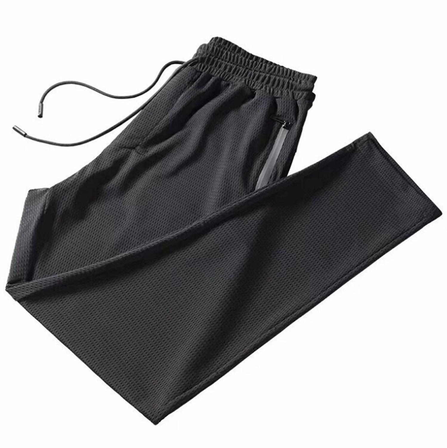 Men's Sports Hollow Summer Thin Loose Air Conditioning Nine-Point Ice silk mesh track Straight Pants 201110