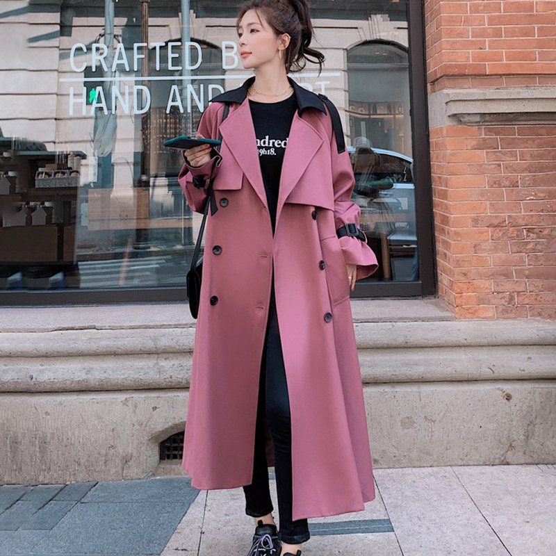 [DEAT] New Autumn Fashion Women's Trench Coat Casual Solid Thick Over Long Full Sleeve Lapel Collar Elegant With Belt TX178 201111