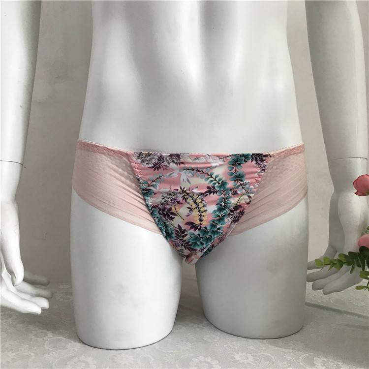 Sexy men's printed stretch fabric simple lace side daily comfortable briefs mens underwear gay 201112