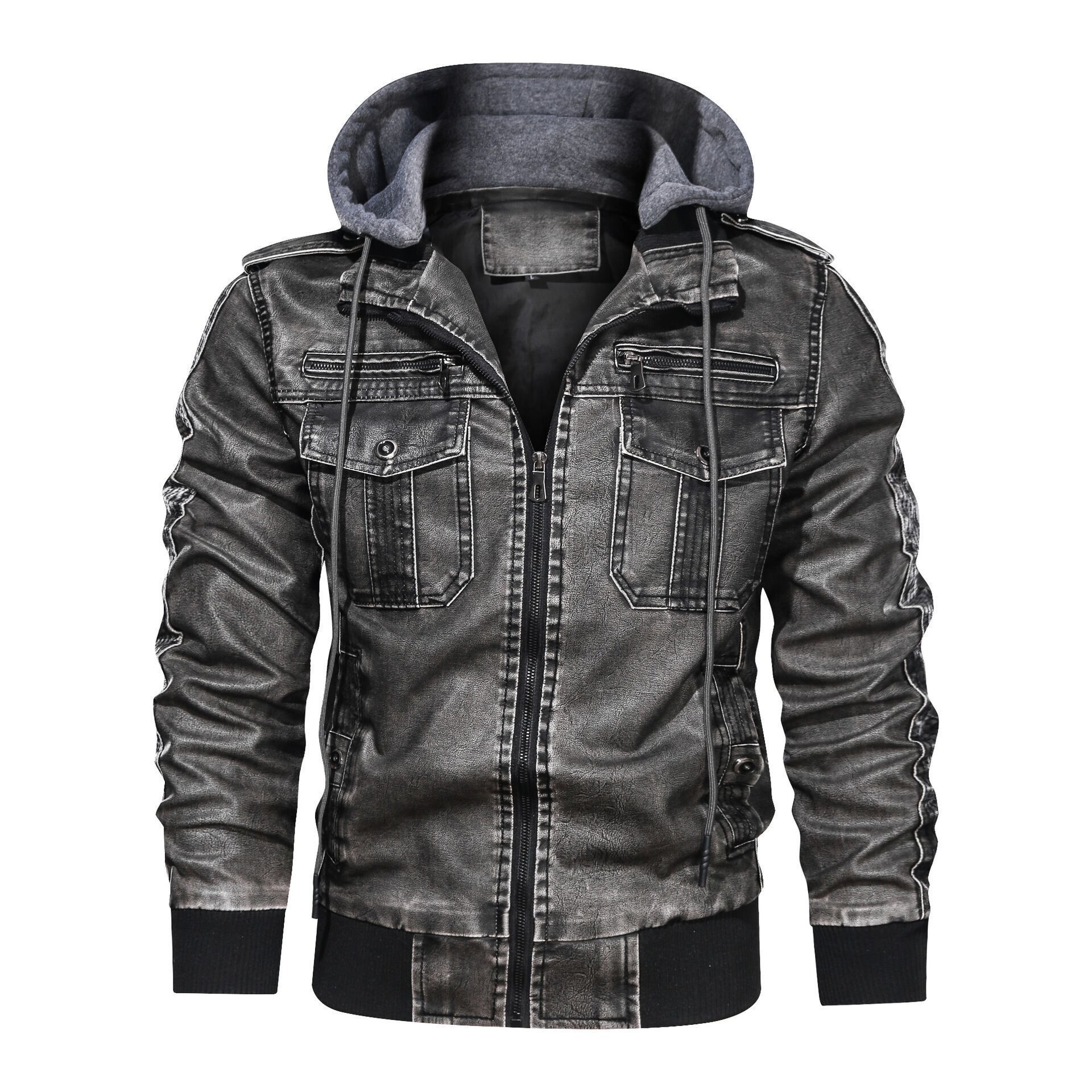 Windbreaker Leather Jacket Men Hooded Winter Warm Thick Coat Male Zipper Outwear Biker PU Jackets Streetwear Plus Size 5XL 201114