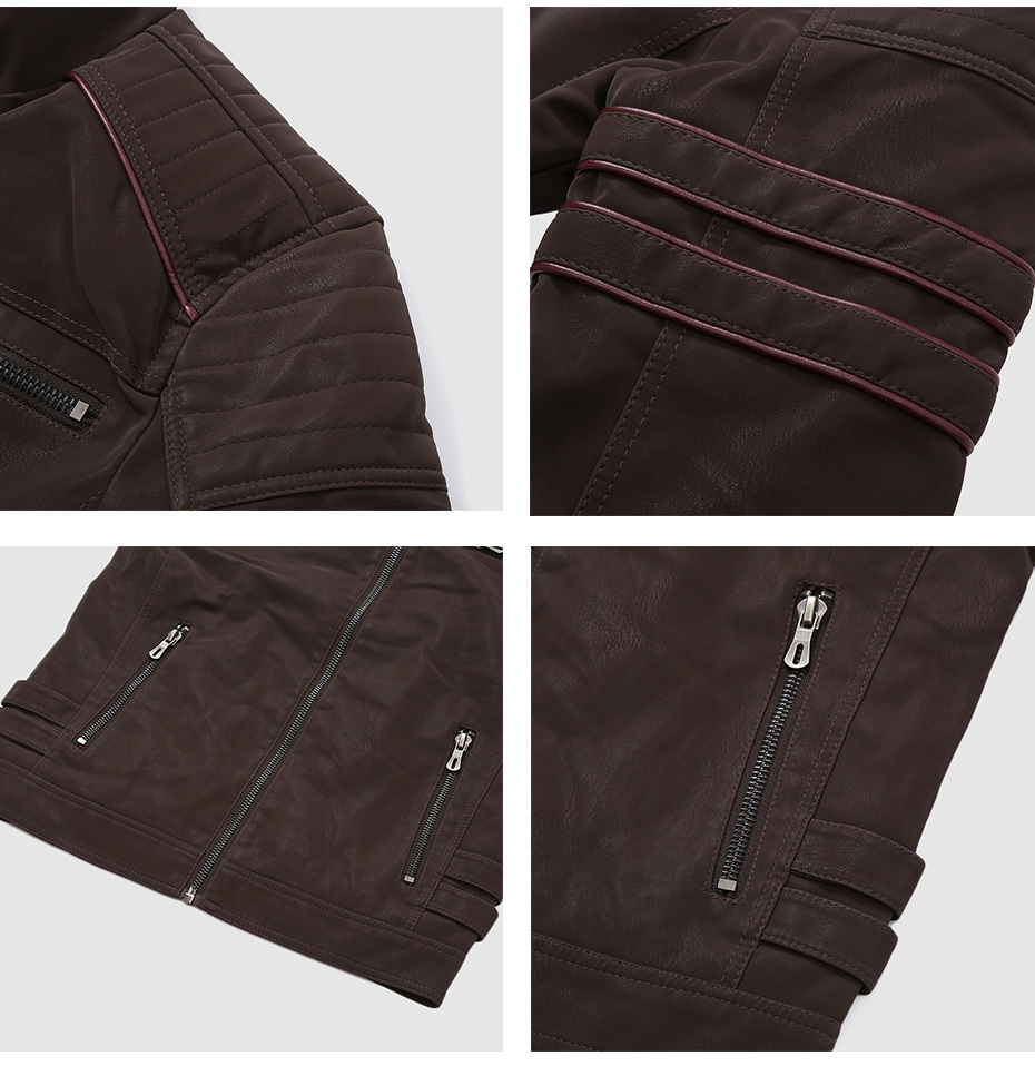Mens Leather Jacket Casual Autumn Winter Stand Collar Men Motorcycle Jackets Fleece Zipper High Quality PU Leather Coats 201127