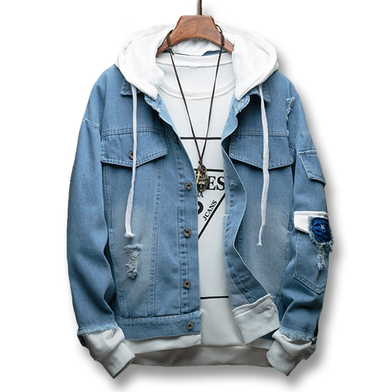 Men Spring Autumn Patchwork Denim Jeans Jackets Coats Male Casual Fashion Slim Fit Hooded Jackets Cardigans T200319