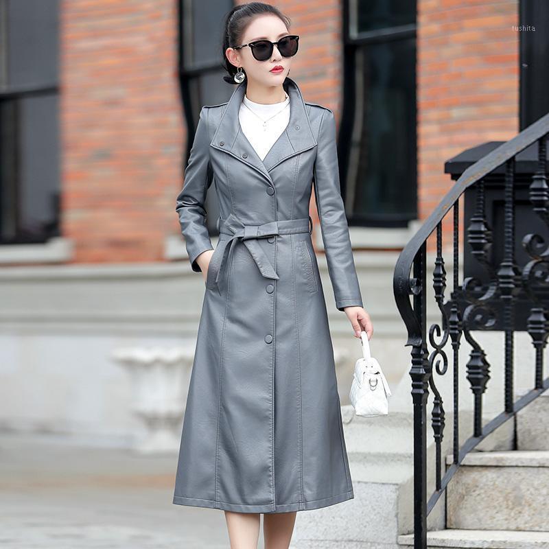Women's long knee leather windbreaker 2021 spring and Autumn New Korean slim coat1, Black
Women's long knee leather windbreaker 2021 spring and Autumn New Korean slim coat1, Black