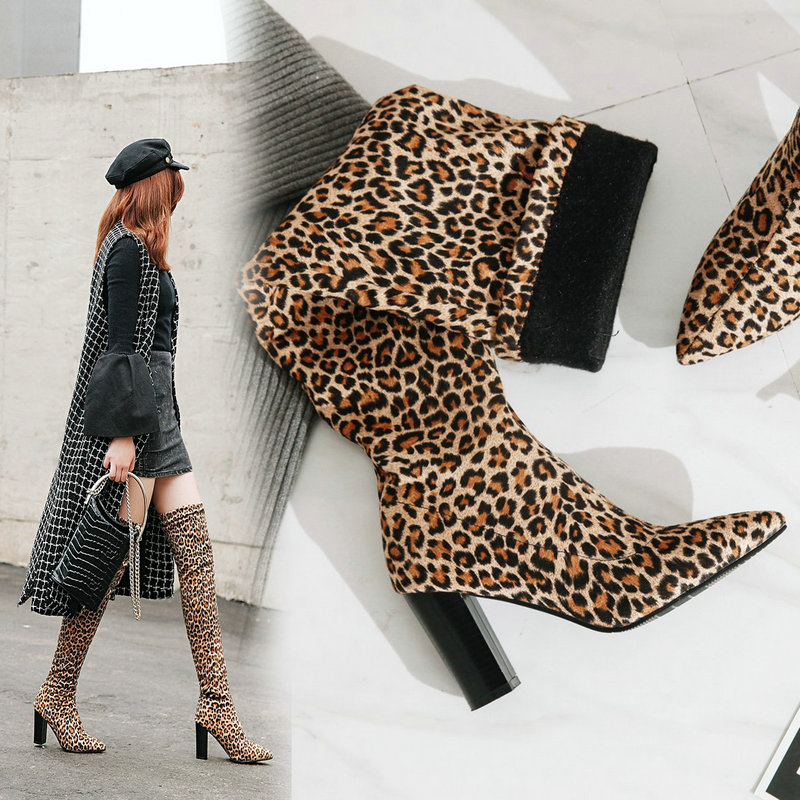 Leopard Women Over The Knee High Socks Boots Plus Size High Heeled Shoes Woman Autumn Winter Warm Long Boots, Black
Leopard Women Over The Knee High Socks Boots Plus Size High Heeled Shoes Woman Autumn Winter Warm Long Boots, Black