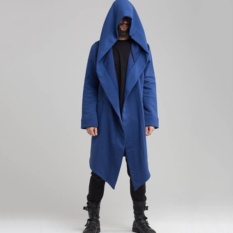 3XL Hoodies Men Black Cardigan Hoodie Male Hooded Mantle Clothing Cloak Windbreak Outerwear Heap Collar Cool Jacket Overcoat 201211