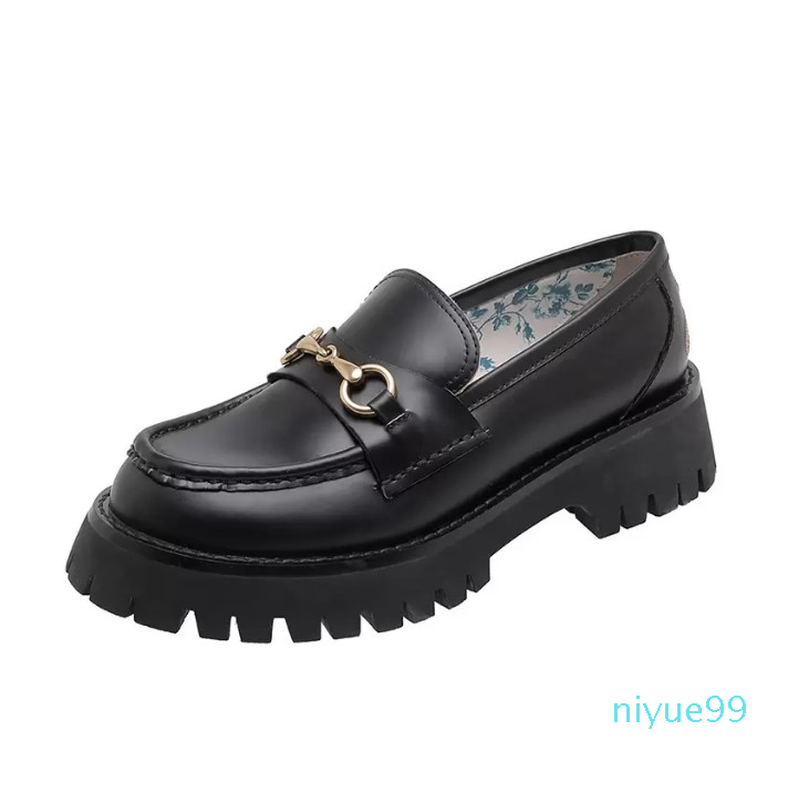 2022 autumn horsebit loafer Dress Shoes net celebrity with small leather platform women's shoes, Black 
2022 autumn horsebit loafer Dress Shoes net celebrity with small leather platform women's shoes, Black