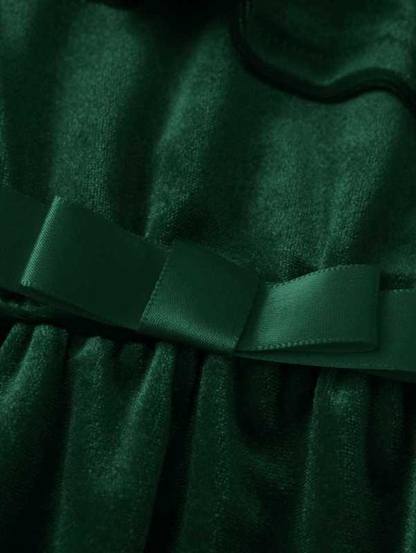 Girls Cold Shoulder Ruffle Trim Bow Velvet Dress SHE