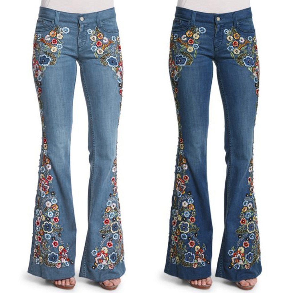 Women Mom Flare Jeans Vintage Embroidery Floral Print Button Waist Bell Bottom Denim Pants Women Casual Boyfriend Jeans 201012, Blue
Women Mom Flare Jeans Vintage Embroidery Floral Print Button Waist Bell Bottom Denim Pants Women Casual Boyfriend Jeans 201012, Blue
