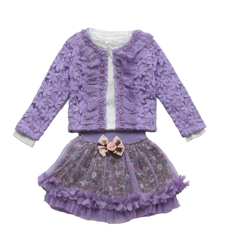 Hot Baby Girl Dress Spring Burst Evening Dress Princess Lace Sexy Dress Three Sets Baby Girl Clothes Birthday Day GiftX1019