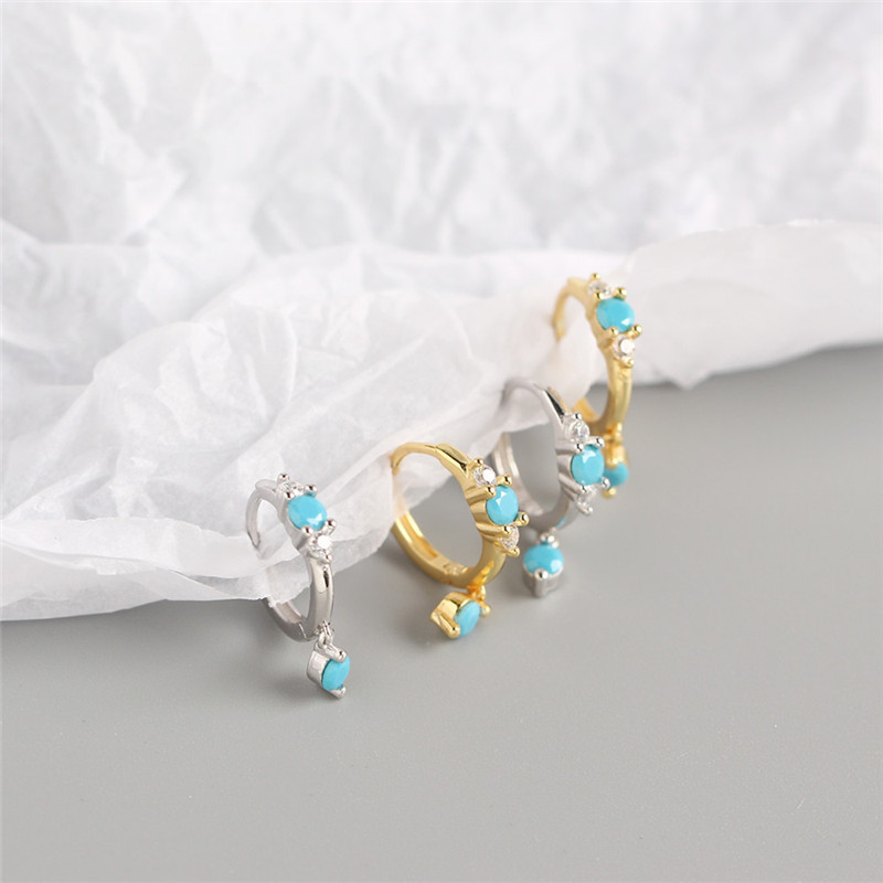100% 925 Sterling Silver Small Circle Stud Earrings for Women New Fashion Blue Turquoise Charms Earring Wedding Jewelry Gifts ML