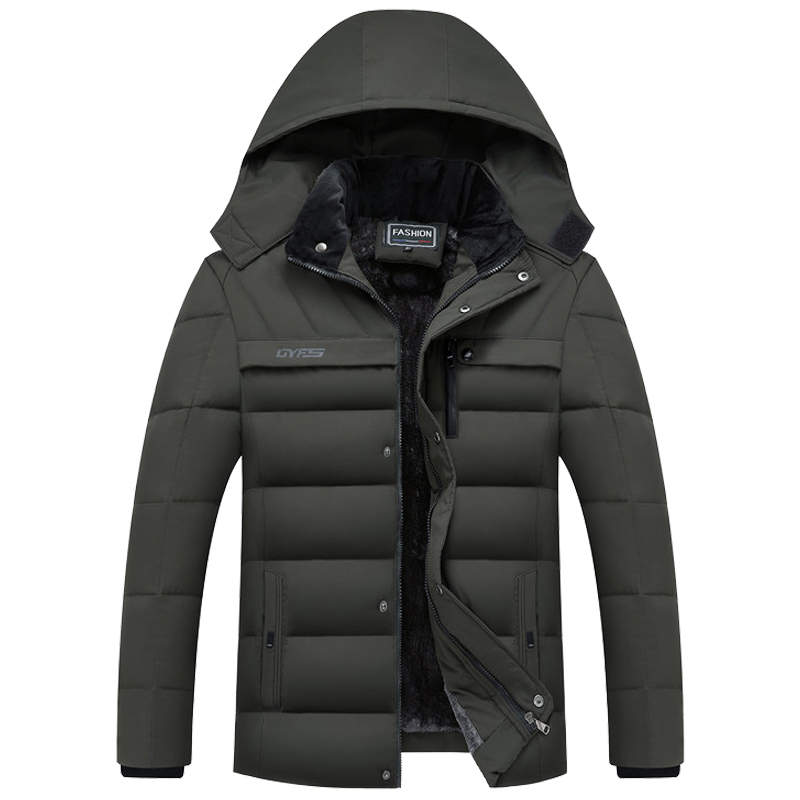 Mens Winter Jacket Thickness Warm Hat Detachable Coat Simple Hem Practical Parkas Windproof Snow Cold Jacket Large Size 5XL 201214