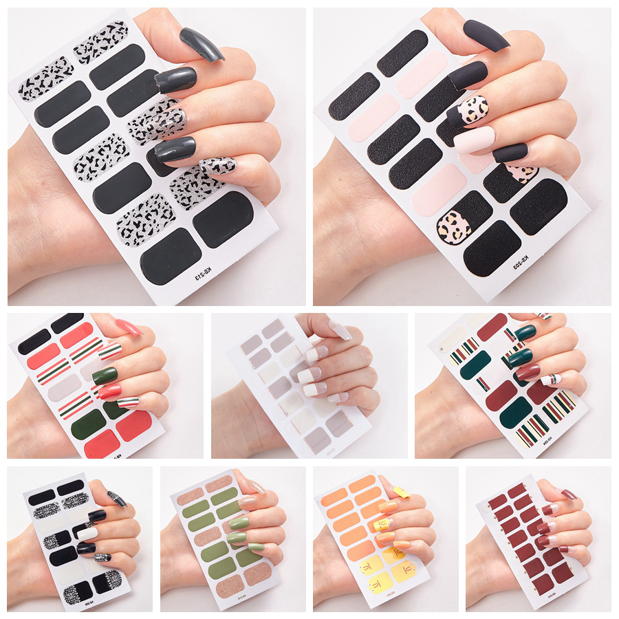 Full Nail Wraps Art Polish Stickers Leopard Decal Strips Adhesive False Nail Design Manicure Set 3D Shiny Nail Stickers