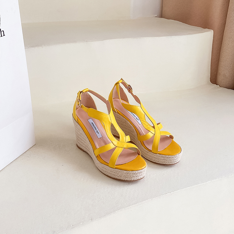 2021 Women's Will See Bombs 22-25cm Heels 9cm Straw Wedges of Cow Sandals European and 5AYW, Yellow.
2021 Women's Will See Bombs 22-25cm Heels 9cm Straw Wedges of Cow Sandals European and 5AYW, Yellow.