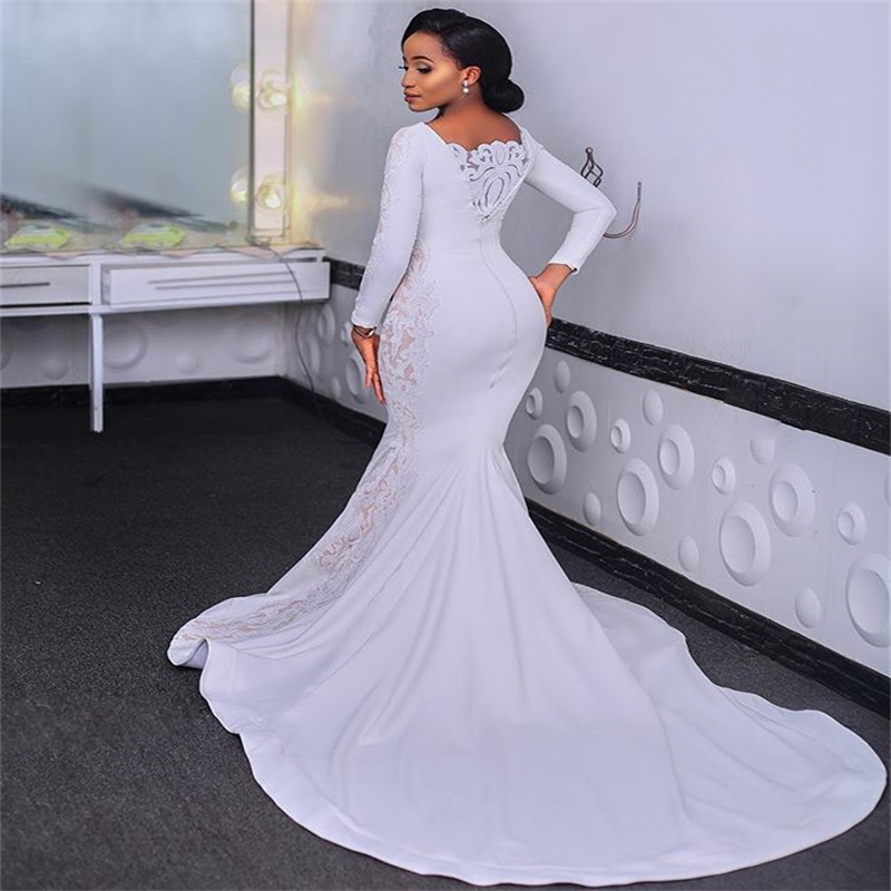 Modern Africa Mermaid Wedding Dress Long Sleeves Appliqued Lace Bridal Gowns Custom Made Plus Size Sweep Train Vestidos De Novia