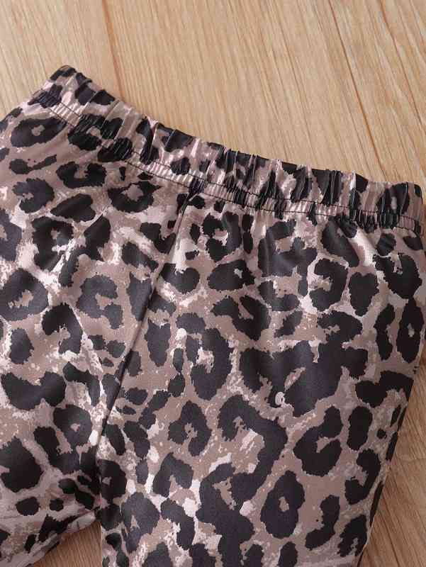 Baby Asymmetrical Neck Ribbed Knit Top & Leopard Flare Leg Pants SHE