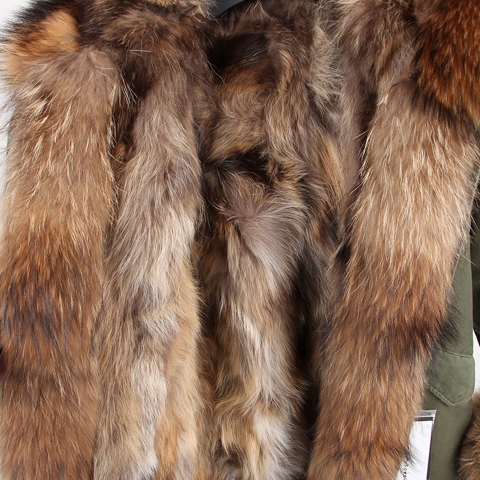 maomaokong Fox Coat Winter Jacket Women Long Parka Natural Raccoon Collar Hood Thick Warm Real Fur Liner Parkas 201112