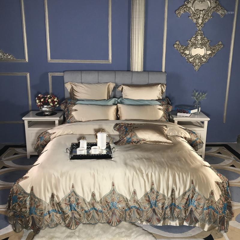Gold Silk Lace Luxury Royal Bedding set king queen size Cotton Bed sheet Bed Duvet cover set juego de cama parure de lit adulte1, Bedding set 1
Gold Silk Lace Luxury Royal Bedding set king queen size Cotton Bed sheet Bed Duvet cover set juego de cama parure de lit adulte1, Bedding set 1