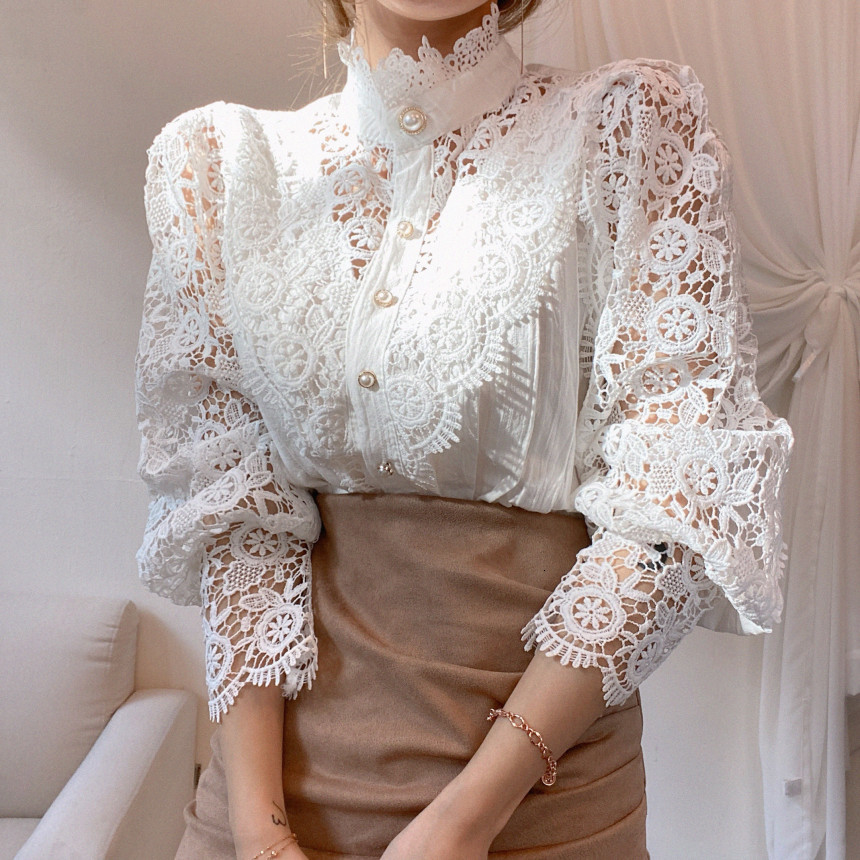 2021 New Sweet Chic Stand Hollow Out Lace Office Lady Korean Stylish Fashion Blouses Women Shirts 6s8m, Black
2021 New Sweet Chic Stand Hollow Out Lace Office Lady Korean Stylish Fashion Blouses Women Shirts 6s8m, Black