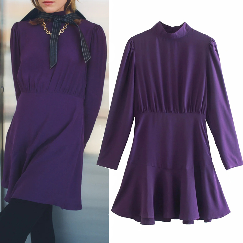 2021 New Purple Ruffle Mini Women Vintage High Neck Long Sleeve Dress Back Buttoned Opening Office Ladies Elegant Dresses If47
2021 New Purple Ruffle Mini Women Vintage High Neck Long Sleeve Dress Back Buttoned Opening Office Ladies Elegant Dresses If47