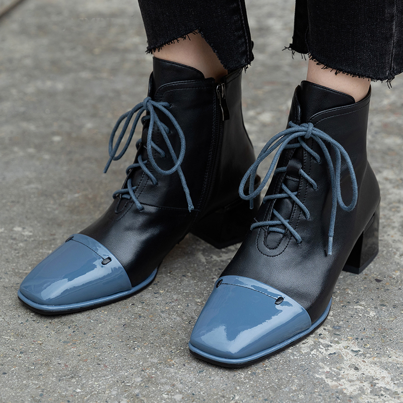 2020 Leather Mix Genuine Ankle for Woman Toe Autumn Winter Short Boots Lace-up Square Heels Comfortable Lady Shoes Tm4s, Black
2020 Leather Mix Genuine Ankle for Woman Toe Autumn Winter Short Boots Lace-up Square Heels Comfortable Lady Shoes Tm4s, Black