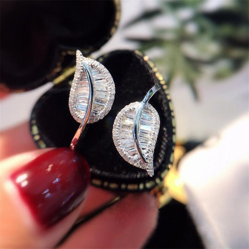 2021 New Hot Sale Luxury Jewelry 925 Sterling Silver T Princess Cut White Topaz CZ Diamond Gemstone Leaf Open Adjustable Women Wedding Ring