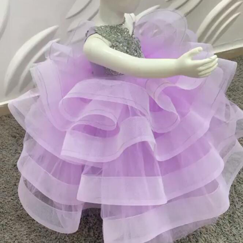 Lilac Beads Crystals 2020 Flower Girl Dresses Little Girl Wedding Dresses Cheap Communion Pageant Dresses Gowns