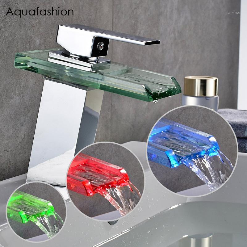 LED Bathroom Faucet Single Lever Waterfall Basin Sink Faucet Solid Brass LED torneira banheiro Tap1