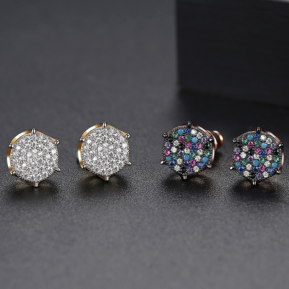 Hip Hop Colorful Zircon Stud Earrings Men Women Jewelry Gold Plated Girl Women Gift