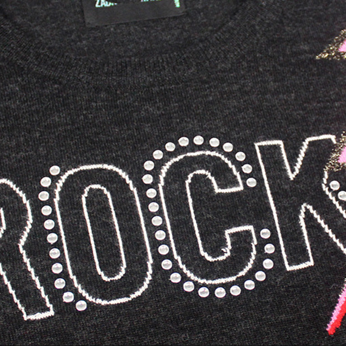 Beading Letter Graphic Sweater Women Autumn Winter Long Sleeve O Neck Black Pullover Casual Vintage Rock Sweaters Tops 201030wtt