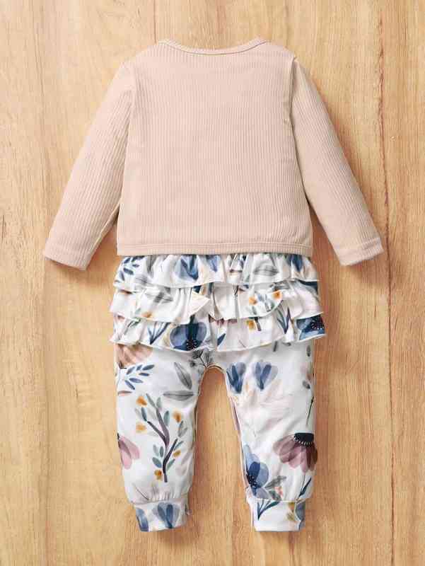 Baby Floral Print Jumpsuit & Open Front Jacket SHE