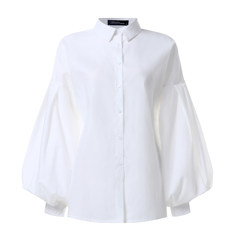 Stylish Puff Sleeve Shirts Women's Spring Blouse 2020 ZANZEA Casual Button Down Blusas Female Solid Tops Oversized Tunic 3XL T200801