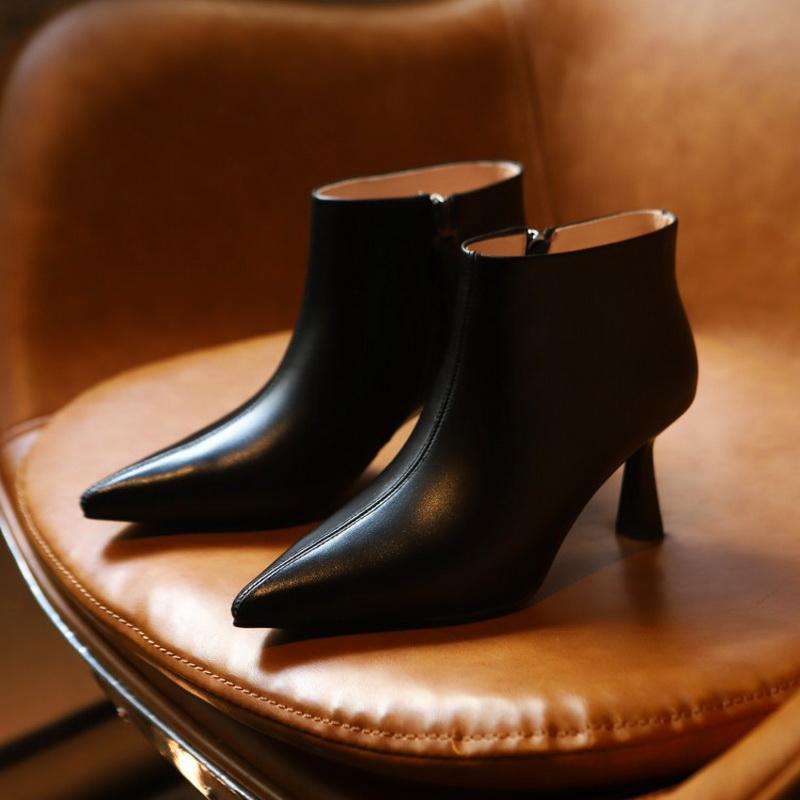 Sexy Pointed Toe Red Ankle Boots Pointy Toe White Black Shallow Boots Genuine Leather
