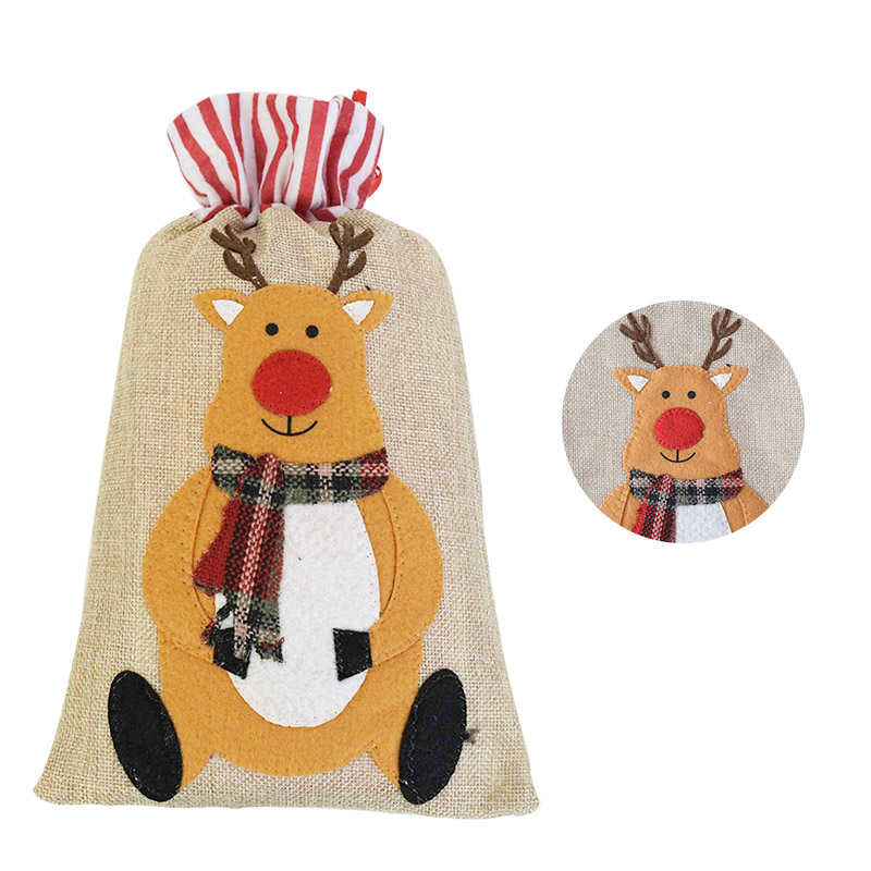 18*30cm Big Christmas Gift Bag Santa Claus Snowman Elk Drawstring Jute Burlap Gift Bags Christmas Decoration Cookie Candy Bag