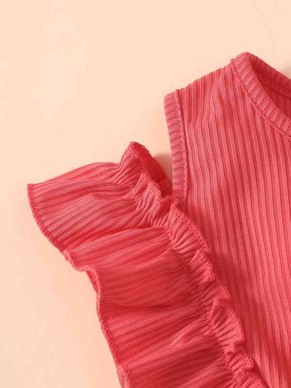 Baby Frill Trim Cold Shoulder Color Block Mesh Overlay Dress SHE