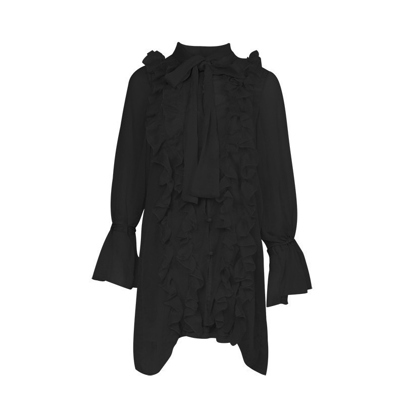 TWOTWINSTYLE Ruffles Dress Women Bowknot Lace Up Flare Long Sleeve Loose Dresses Female Korean Style Spring Fashion New T200113