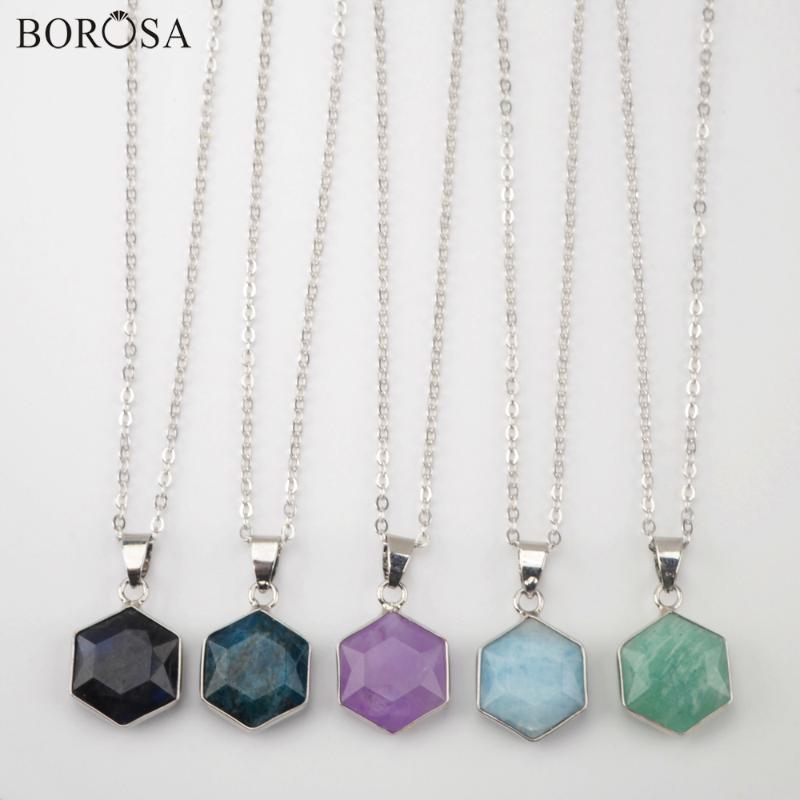 BOROSA 18inch Hexagon Shape Natural Stone Pendant Necklace Women Silver Color Amazonite Long Necklace New WX1357-N
BOROSA 18inch Hexagon Shape Natural Stone Pendant Necklace Women Silver Color Amazonite Long Necklace New WX1357-N