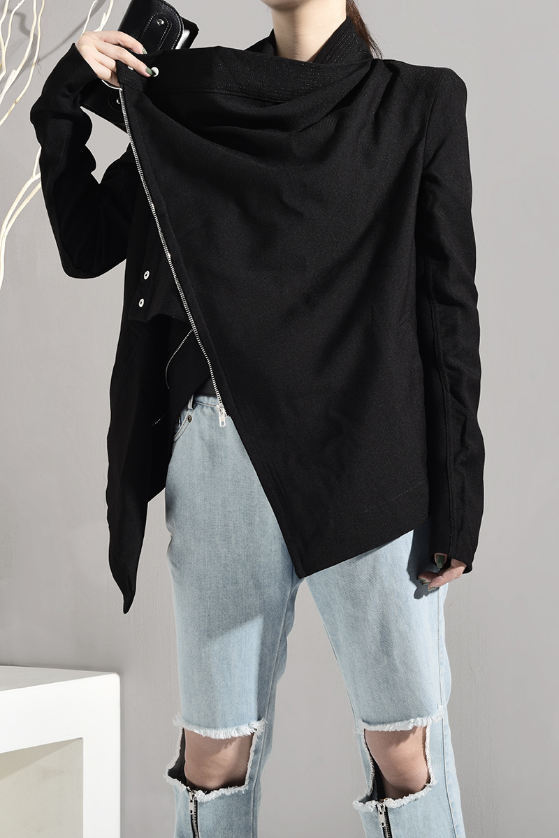 EAM Spring Autumn Stand Collar Long Sleeve Brief Zipper Personality Loose Short Jacket Women Coat Fashion JI1020 201017