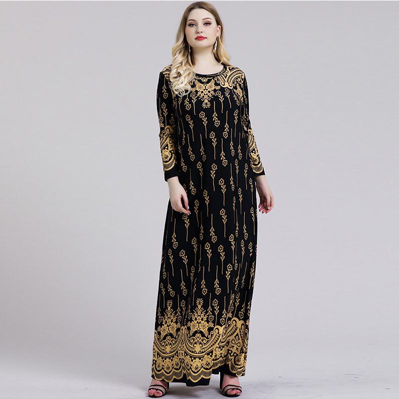 Plus Size Maxi Dress Women Muslim Long Sleeves Dress O Neck Islamic Clothes Turkey Arab Modest Wear Loose Causal Abaya 5XL 6XL