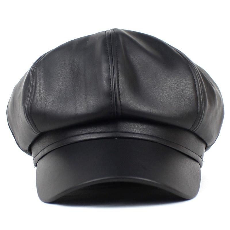 Women's Leather Octagonal Hat PU Matte Korean Fashion Waterproof Windproof Solid Color Berets Wild Curved Brim Peaked Cap