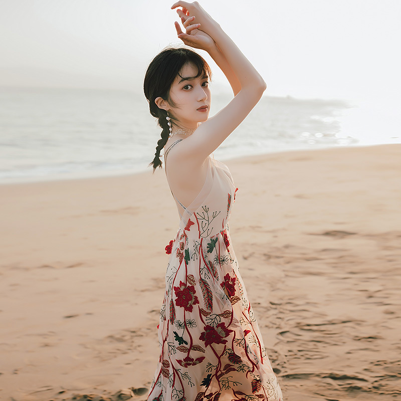 2021 Summer Floral Embroidery Long Women's Strapless Female Straps with Sleeveless V-sleeveless Neckline Sexy Evening Party Dress R0o5, Blue
2021 Summer Floral Embroidery Long Women's Strapless Female Straps with Sleeveless V-sleeveless Neckline Sexy Evening Party Dress R0o5, Blue