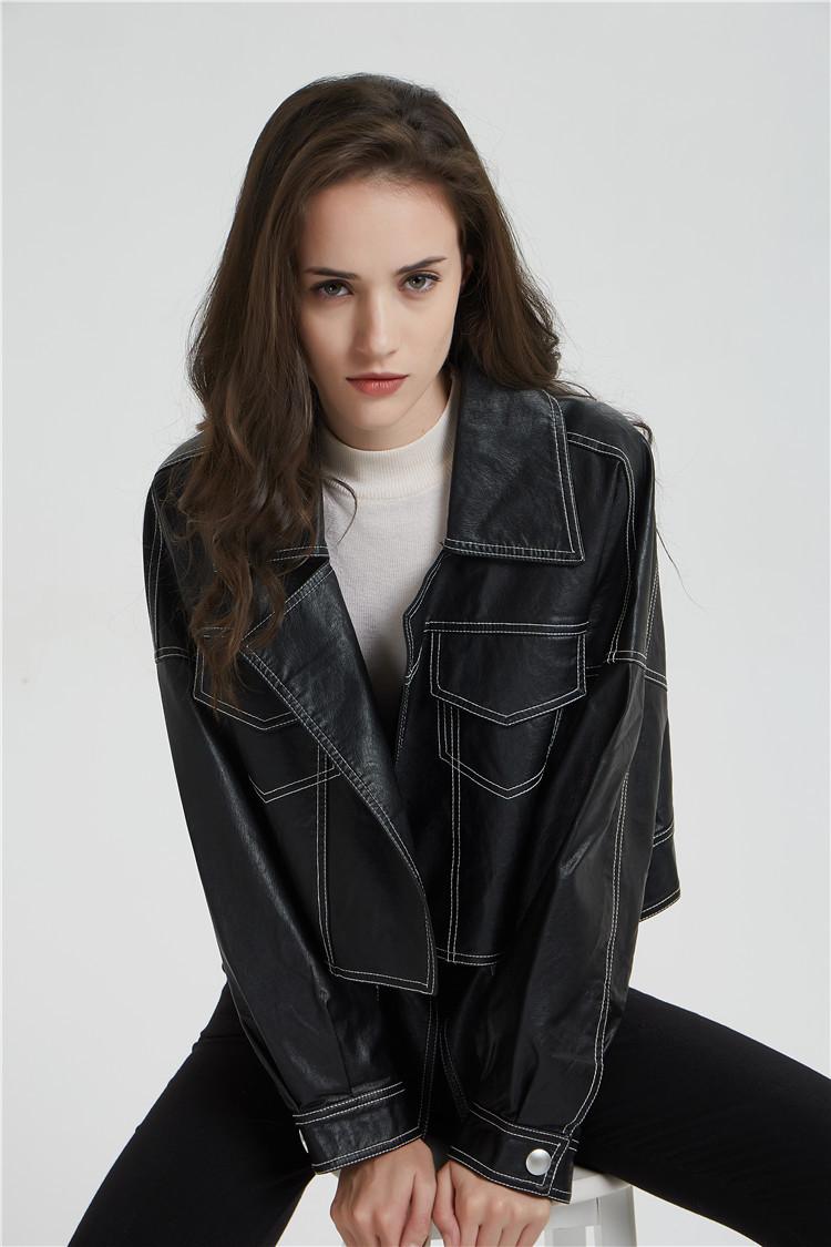 B768-2021 spring and Autumn New Women's leather Lapel BF loose edition street fashion open line motorcycle jacket short coat, Black
B768-2021 spring and Autumn New Women's leather Lapel BF loose edition street fashion open line motorcycle jacket short coat, Black